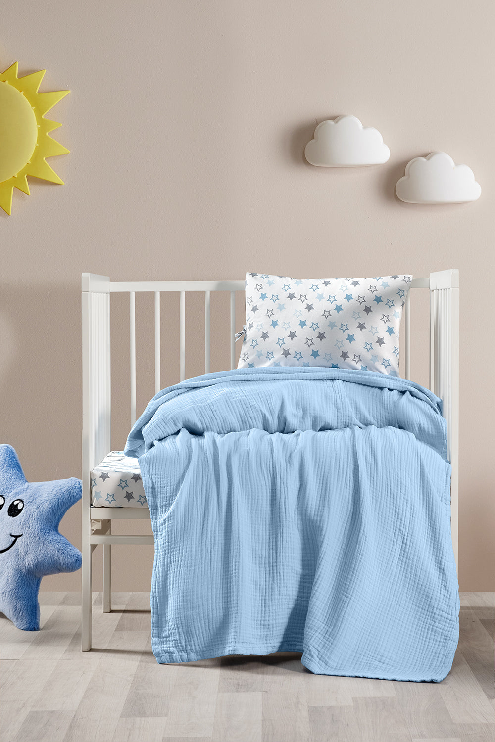 Sabia %100 Pamuk Bebek Nevresim Seti | 3’lü Set – Çarşaf, Yastık, Müslin Battaniye