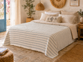 Sabia Daily %100 Pamuk Müslin Pike 4 Kat Çift Kişilik Pike & Yatak Örtüsü 230x250 cm - Gri Çizgili