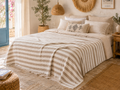 Sabia Daily %100 Pamuk Müslin Pike 4 Kat Çift Kişilik Pike & Yatak Örtüsü 230x250 cm - Bej Çizgili